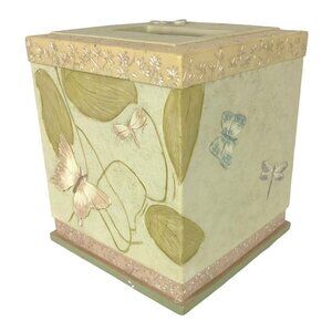 Charter Club Butterfly Tissue Box Holder Square Pastel Resin Hand Painted Decor